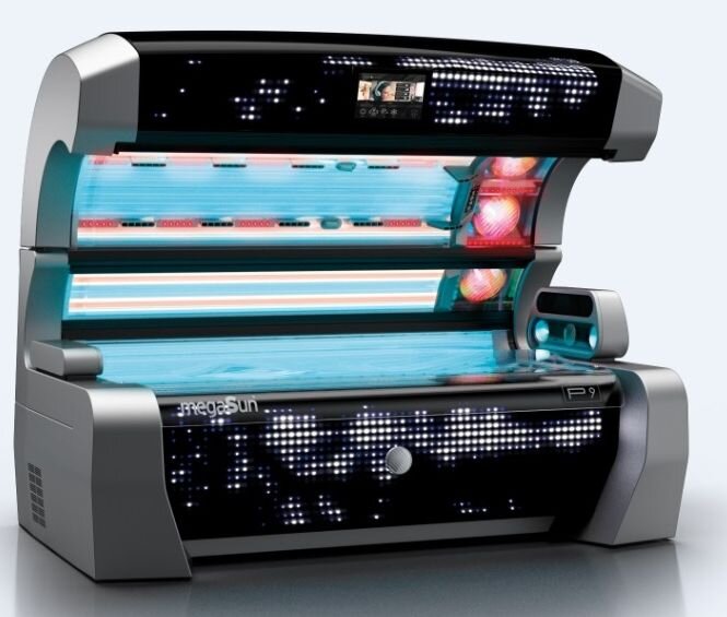 Profesionálne horizontálne solárium megaSun s LED displejom a farebným osvetlením pre relaxačné opaľovanie